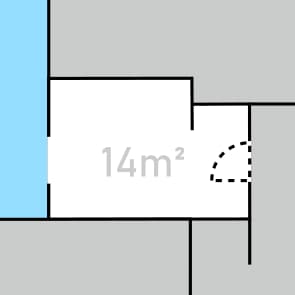 Grundriss eines 14 Quadratmeter Bewohnerzimmers