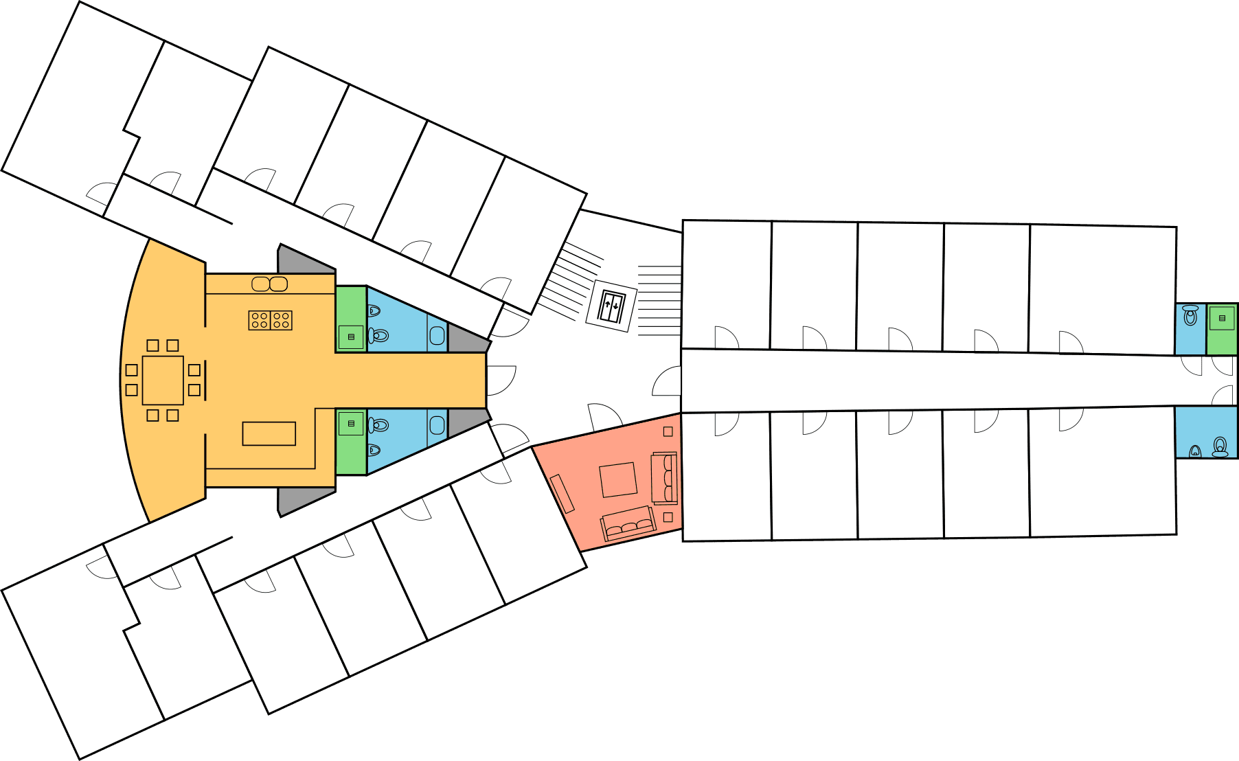 Grundriss einer Etage mit Etagenraum. Grundriss einer Etage im Hermann-Ehlers-Kolleg